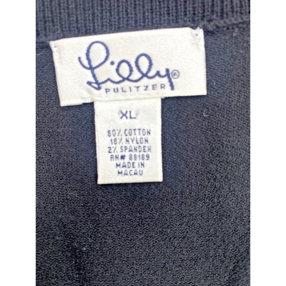 Lilly Pulitzer Sweater Womens Size XL Black Stretch V-Neck Long Sleeve Preppy - Picture 3 of 8